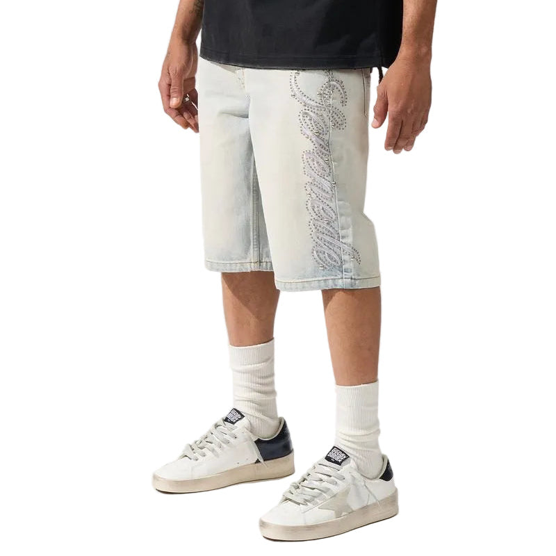 SERENEDE Side Script Denim Shorts Light Blue