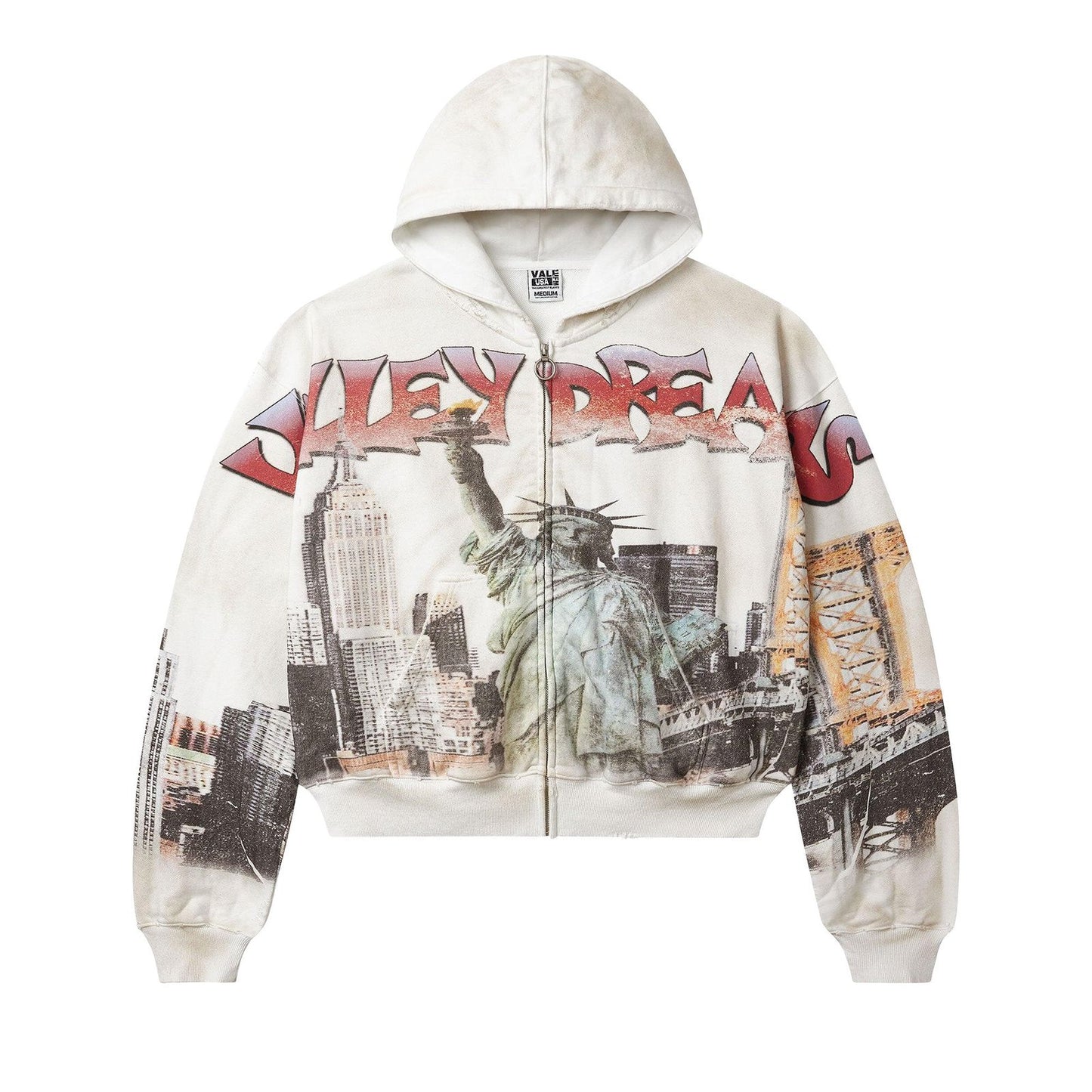 VALE Forever New York City Zip Up Hoodie White