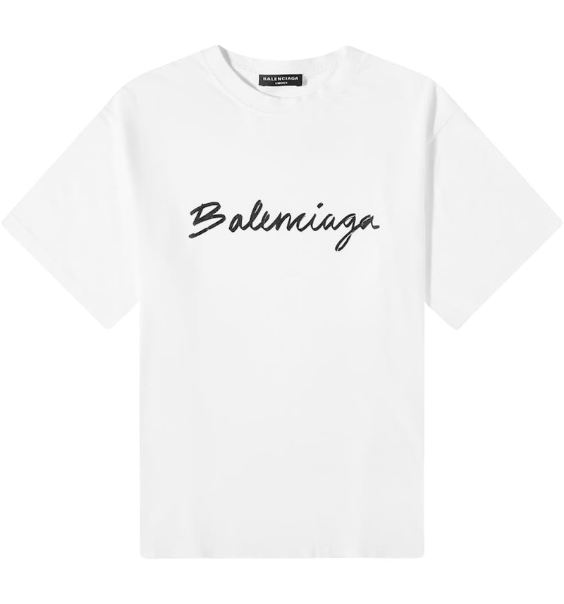 Balenciaga Cursive Script Tee White