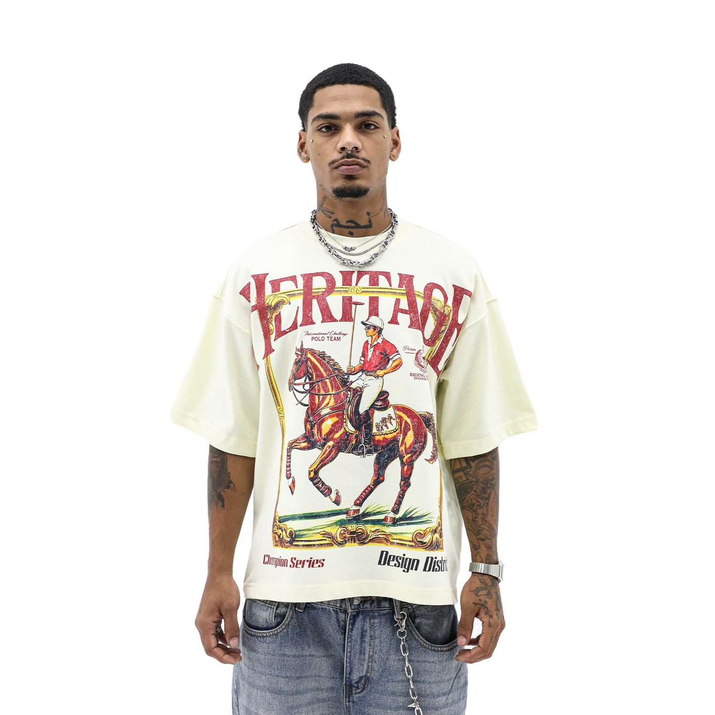 Heights District Heritage INTL Polo Tee Cream