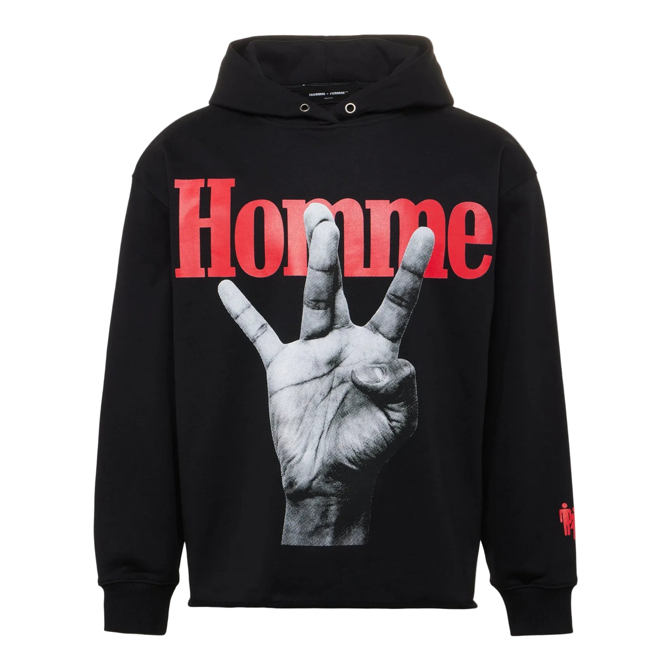 Homme Femme Red Twisted Fingers Hoodie Black