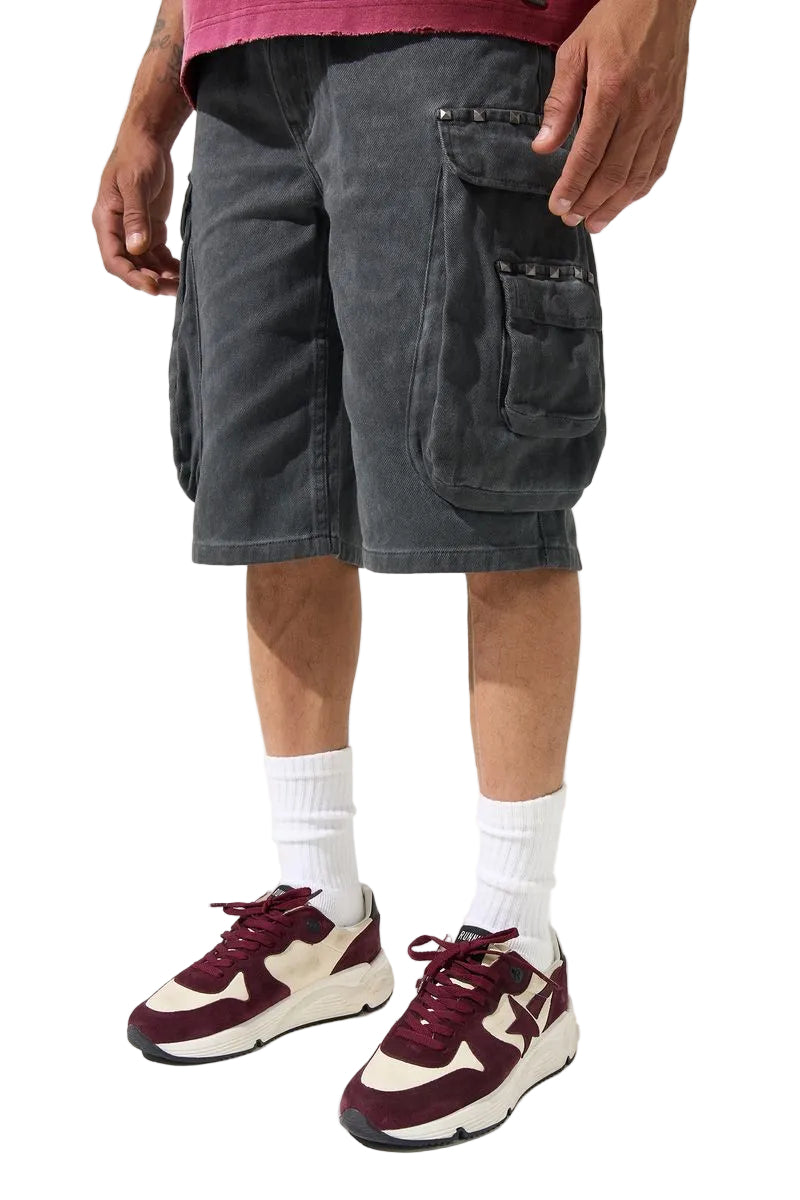 SERENEDE Iron Cargo Denim Shorts Grey