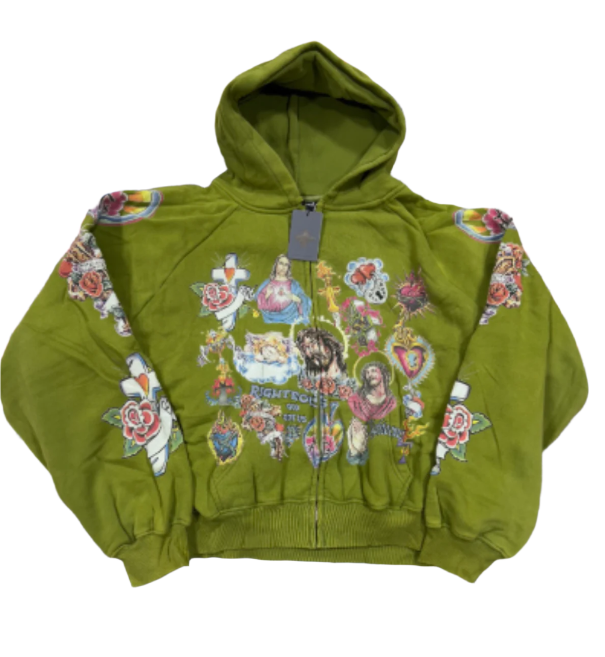 Righteous Risen King Cropped Zip Up Hoodie Moss Olive