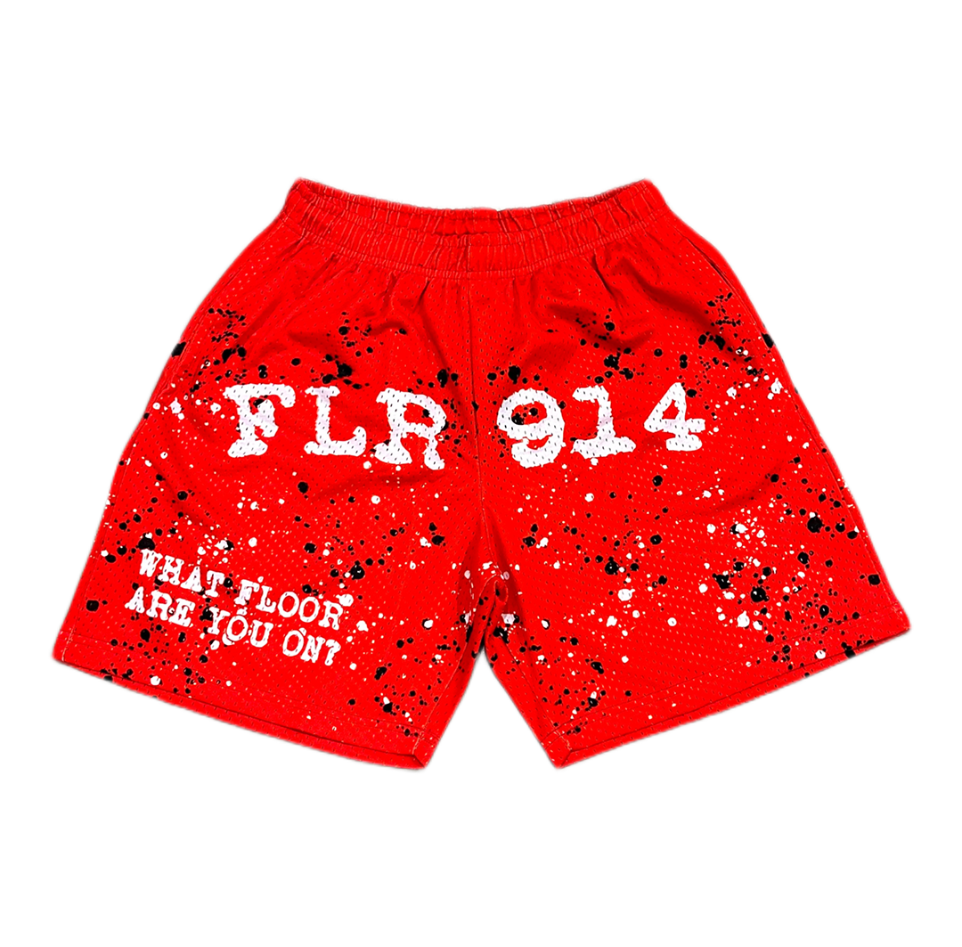 Floor914 Paint Splatter Mesh Shorts Red