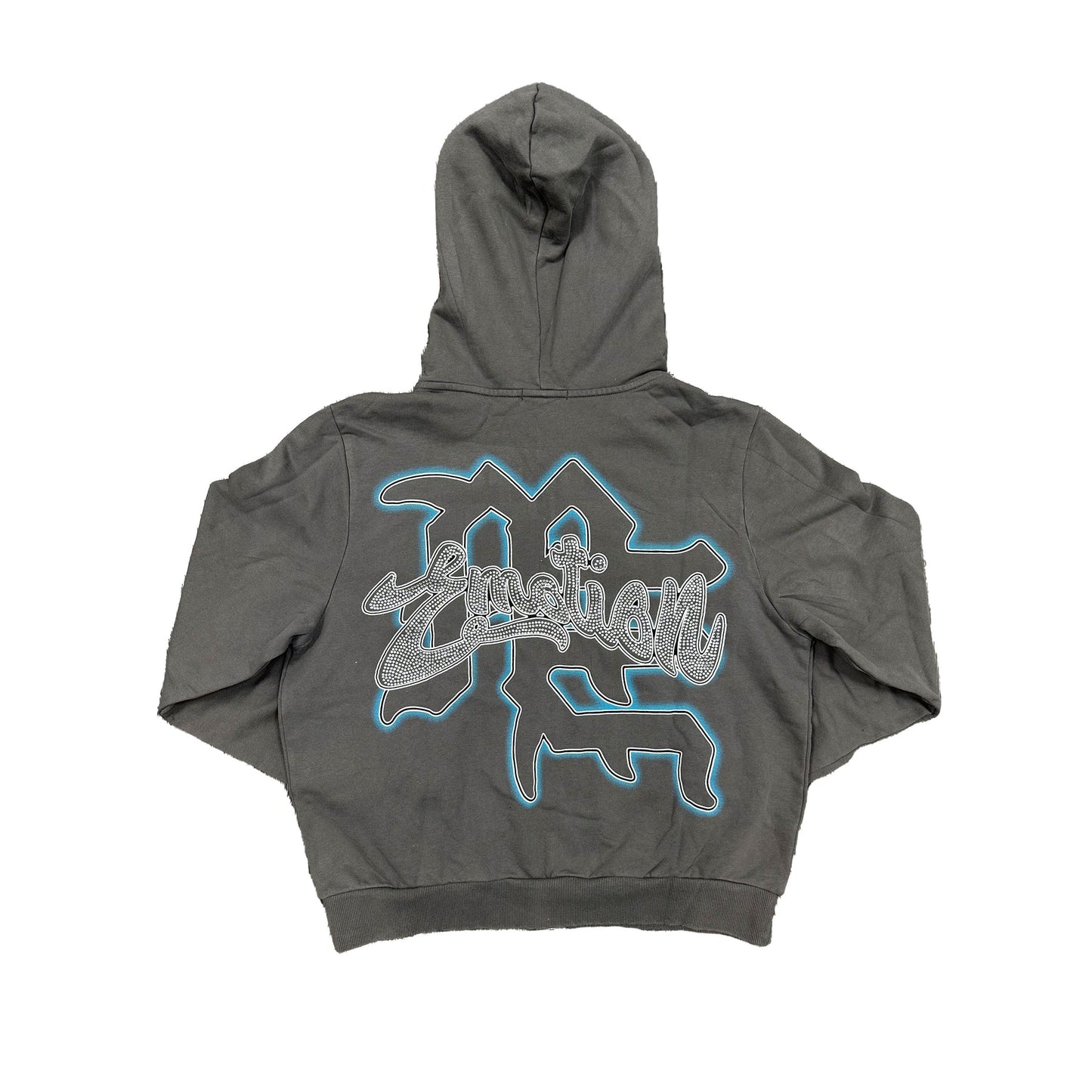 Mixed Emotion Angel Rhinestone Zip Up Hoodie Grey