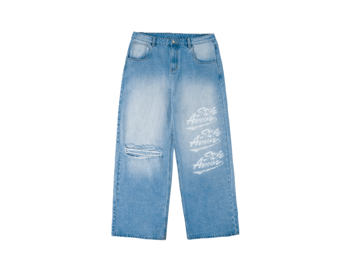 Stile Amor Rhinestone Baggy Jeans Blue