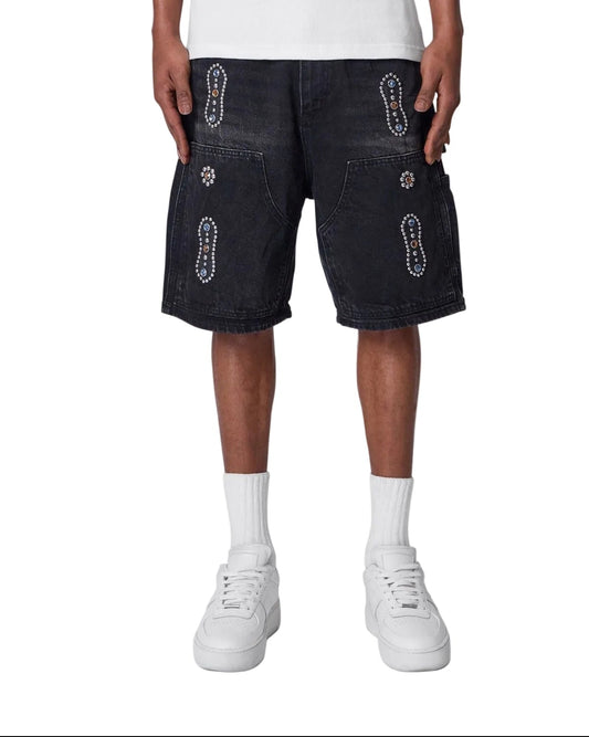MNML LA Western Jewel Denim Shorts Black