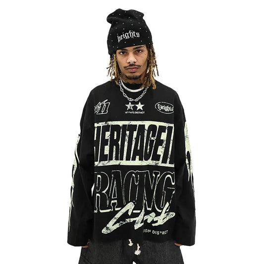 Heights District Racing Club Long Sleeve Tee Black