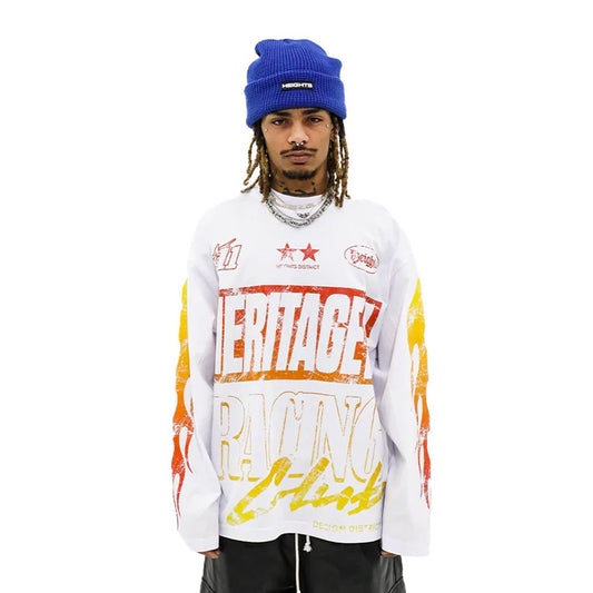 Heights District Racing Club Long Sleeve Tee White