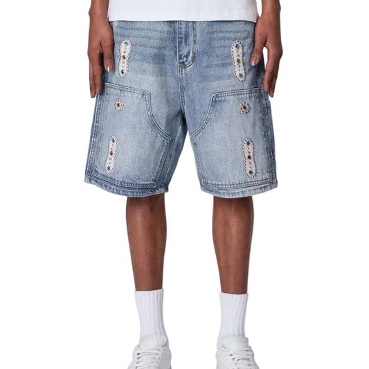MNML LA Western Jewel Denim Shorts Blue
