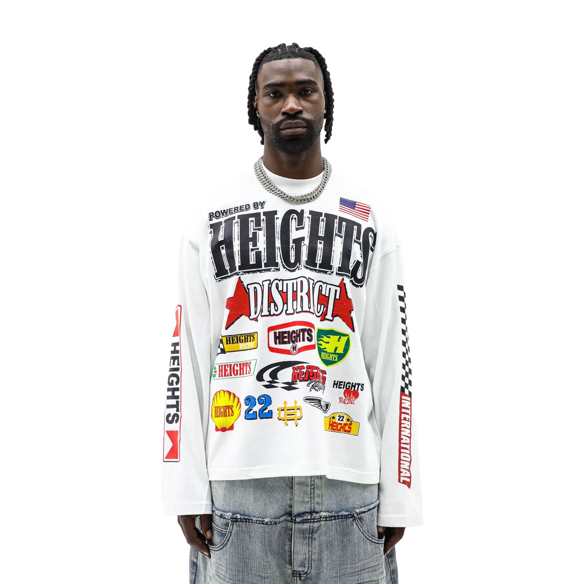 Heights District Powered By Long Sleeve Tee White