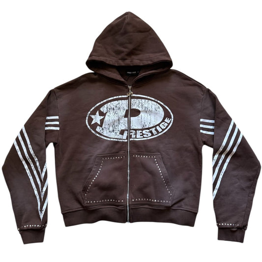 Prestige Co. Big "P" Zip Up Hoodie Brown