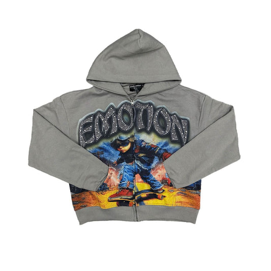 Mixed Emotion Last Ride Zip Up Hoodie Grey