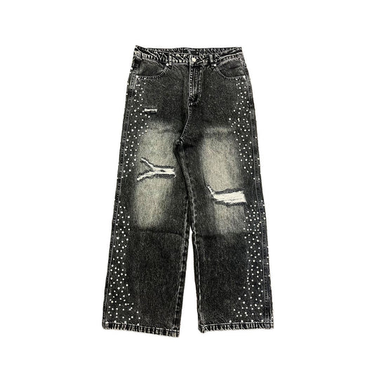 Mixed Emotion Stones Baggy Jeans Washed Black