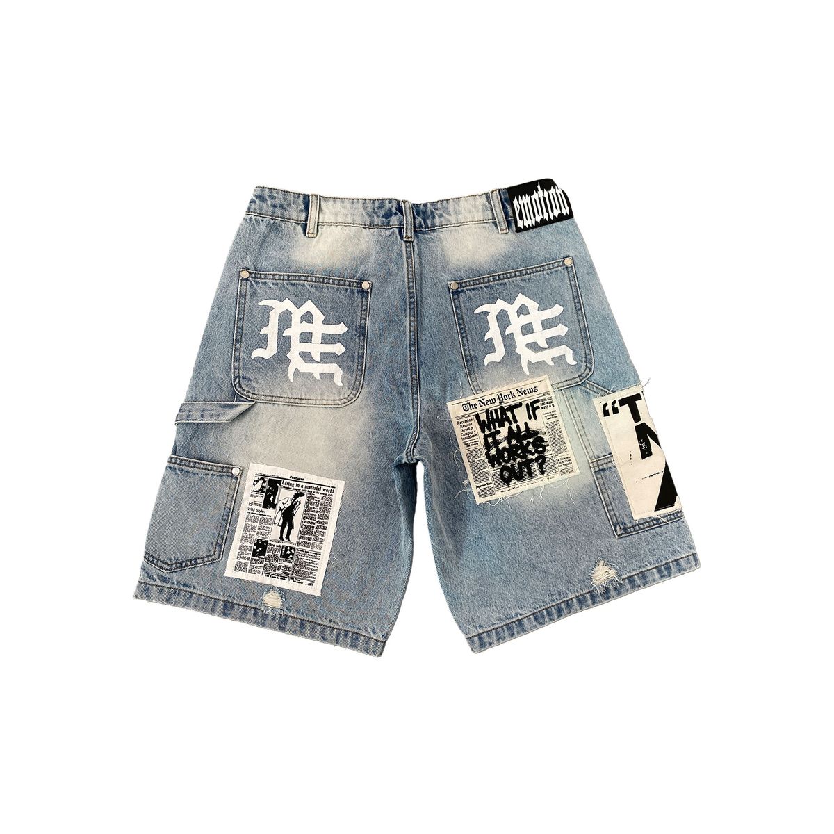 Mixed Emotion This Is Not AI Denim Shorts Blue