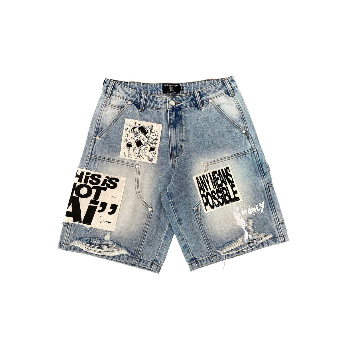 Mixed Emotion This Is Not AI Denim Shorts Blue