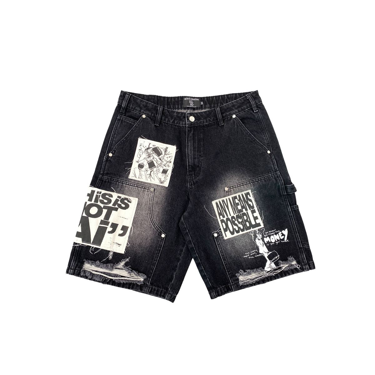 Mixed Emotion This Is Not AI Denim Shorts Black
