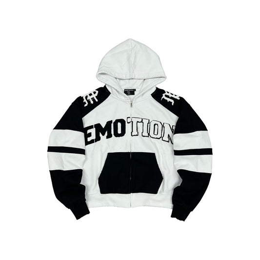 Mixed Emotion Varsity Zip Up Hoodie Black White