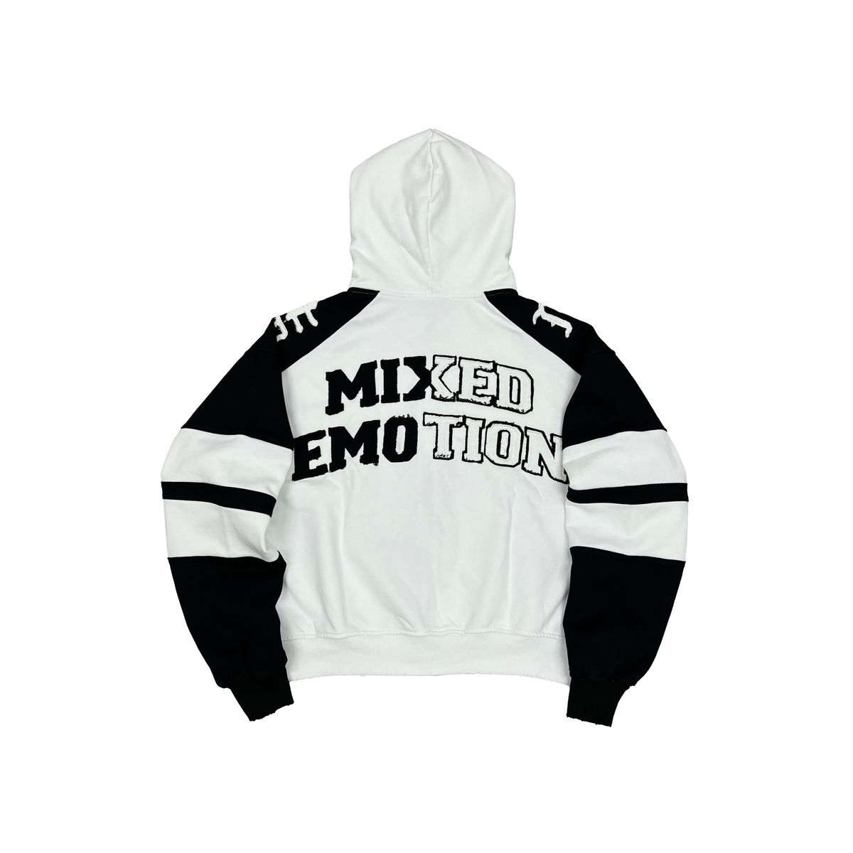 Mixed Emotion Varsity Zip Up Hoodie Black White