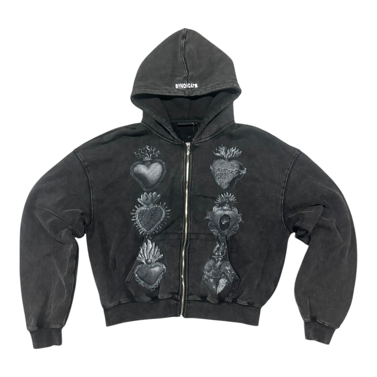 Syndicate The Hearts Zip Up Hoodie Washed Black