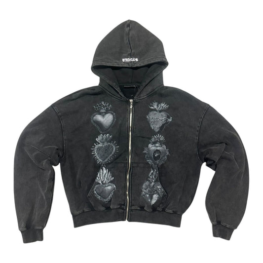 Syndicate The Hearts Zip Up Hoodie Washed Black