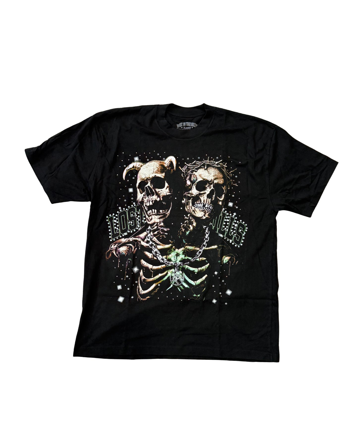Lost Hills Green Skull Twins Tee Black