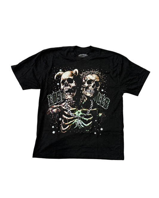 Lost Hills Green Skull Twins Tee Black