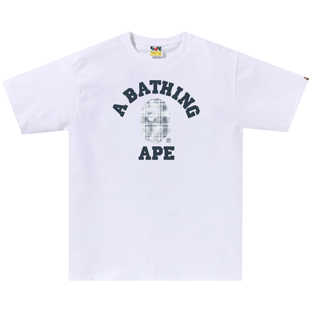 BAPE Navy Bleach College Tee White