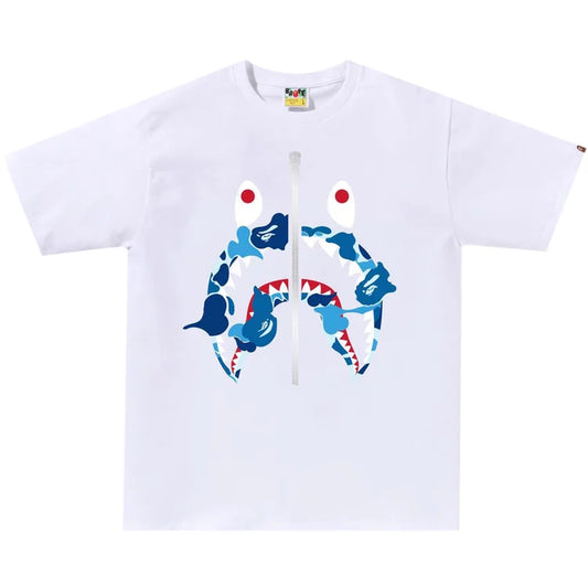 BAPE Rebuild Blue Camo Shark Tee White