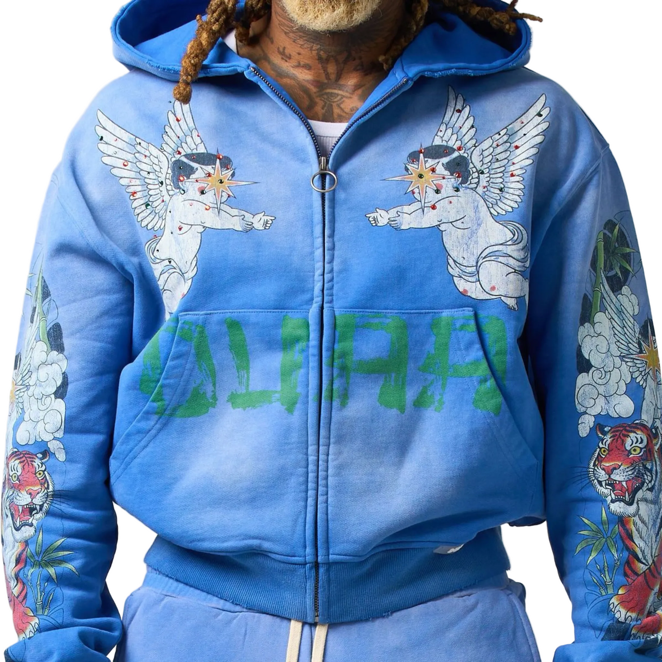 DUAA Garden Zip Up Hoodie Washed Blue