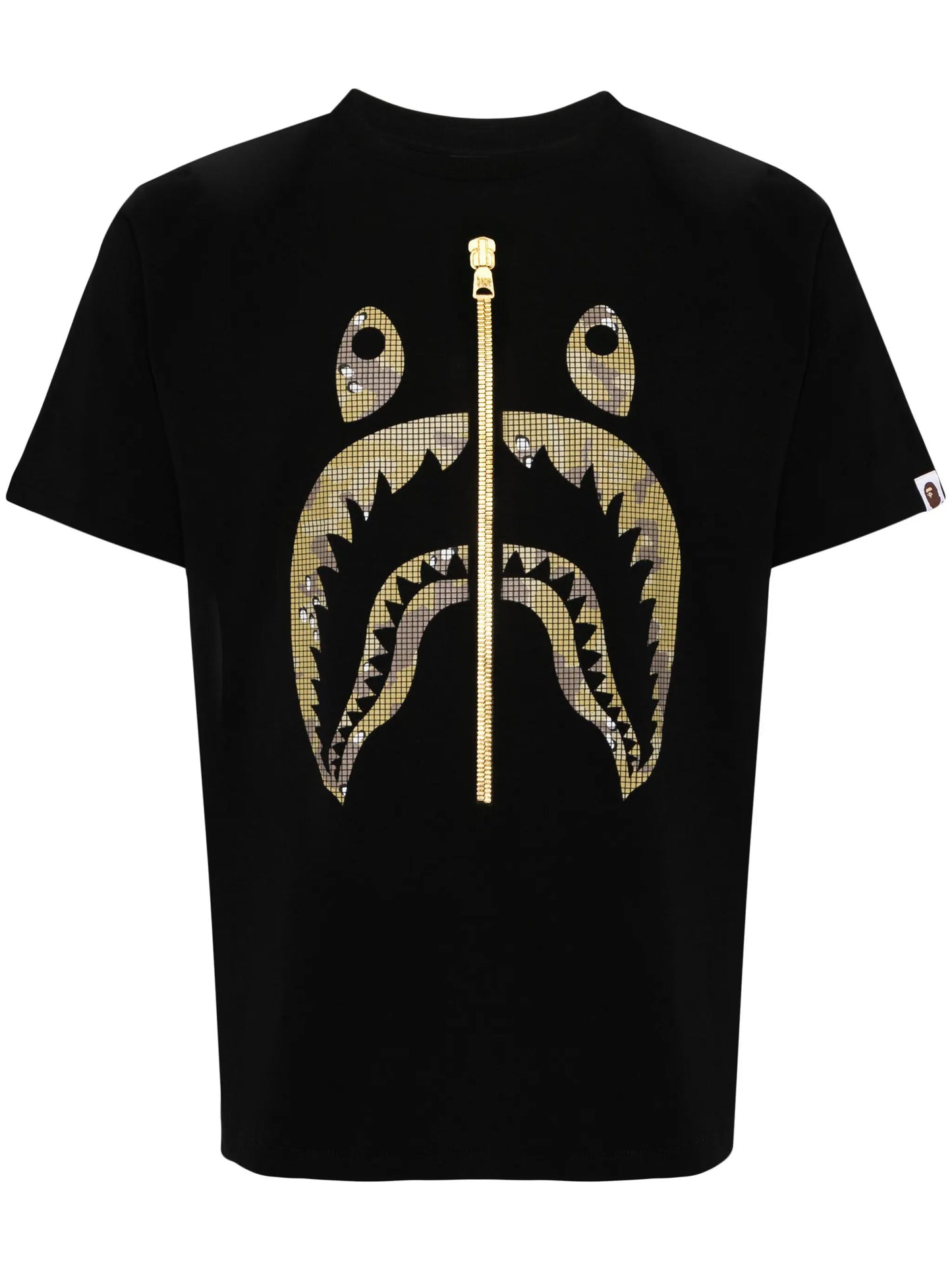 BAPE Gold Camo Bitmap Shark Tee Black