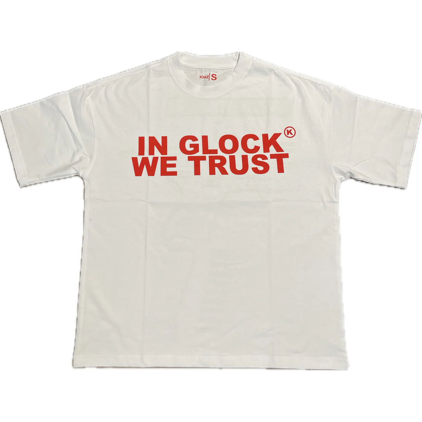 In Glock We Trust Tee Red Letters White