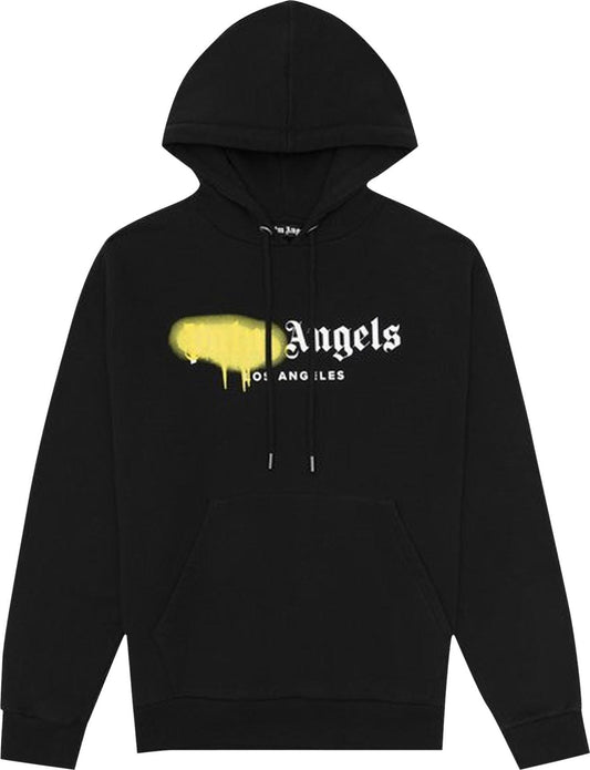 Palm Angels LA Yellow Sprayed Hoodie Black