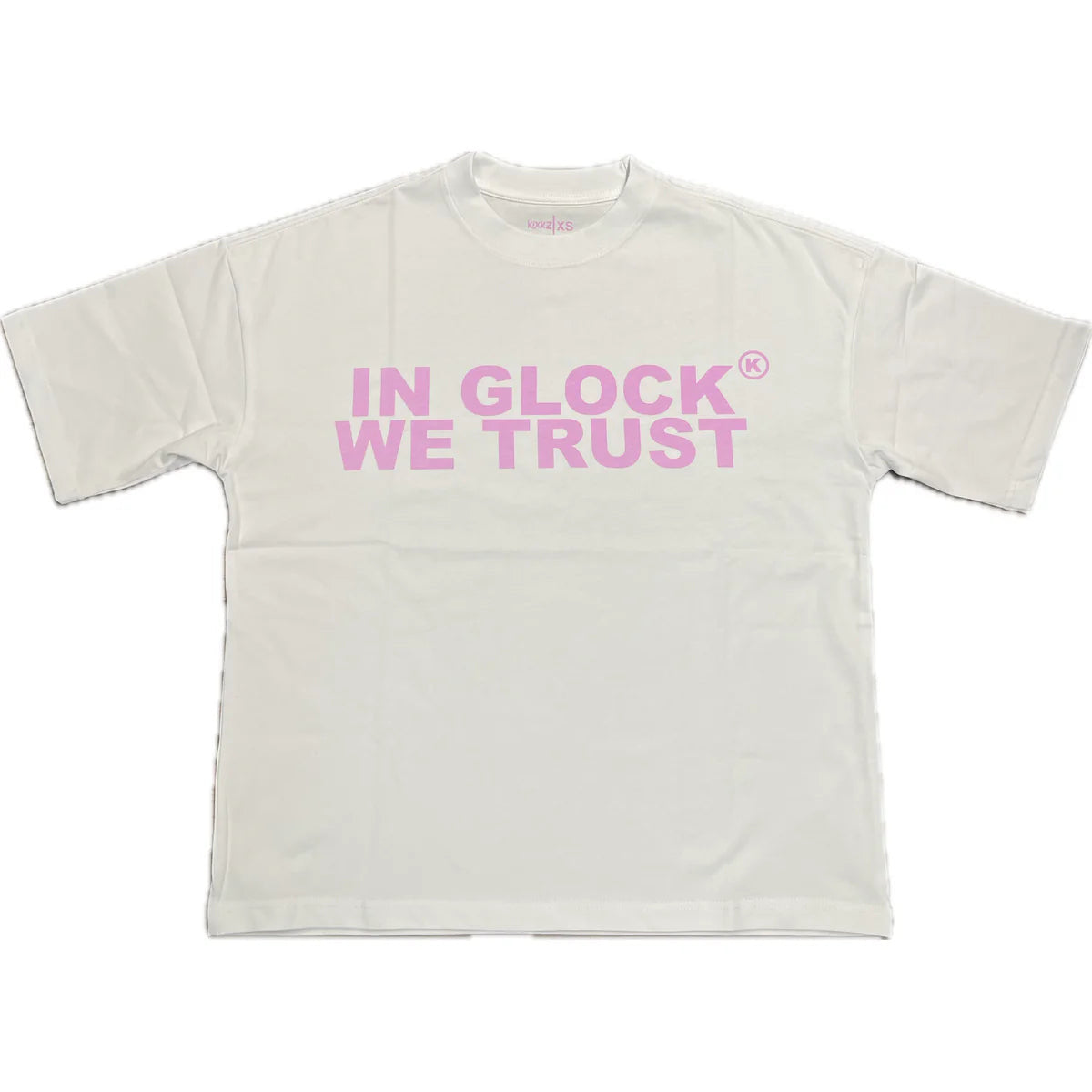 In Glock We Trust Tee Pink Letters White