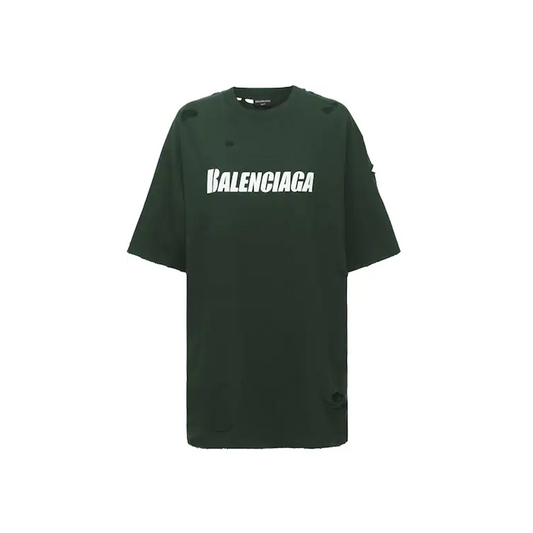 Balenciaga Caps Destroyed Tee Forest Green
