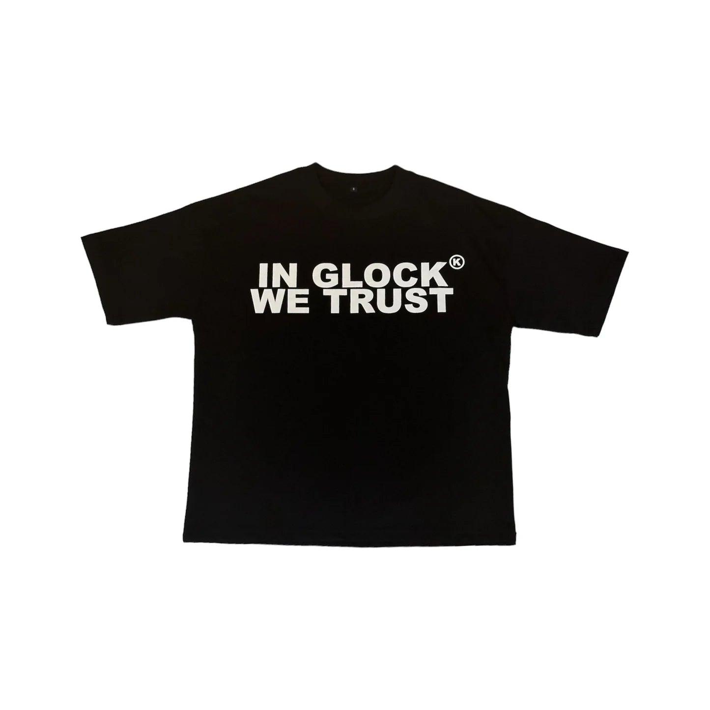 In Glock We Trust Tee White Letters Black