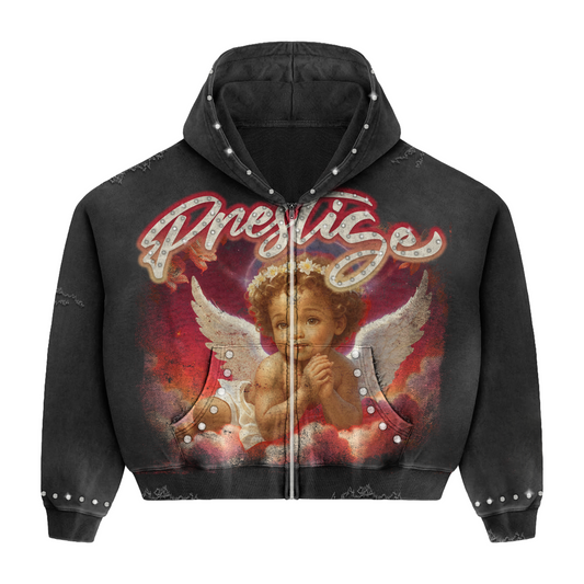 Prestige Co. Red Angel Zip Up Hoodie Black