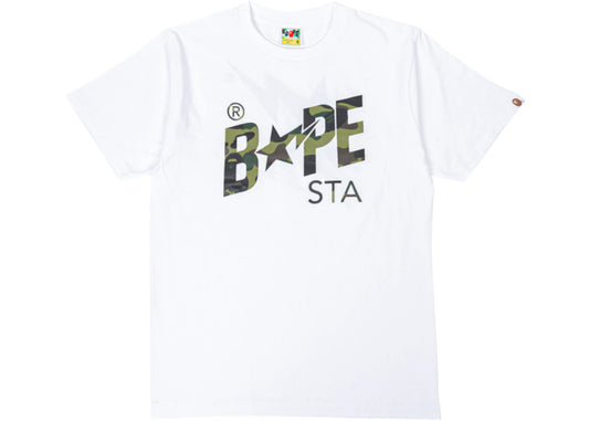 BAPE Green Camo BAPESTA Tee White