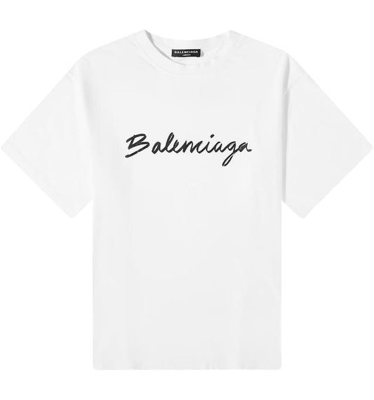 Balenciaga Cursive Script Tee White