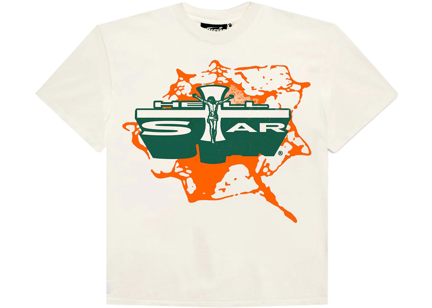 Hellstar Jesus Emblem Tee Green Orange Cream