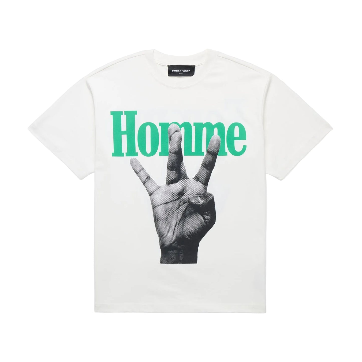 Homme Femme Green Twisted Fingers Tee White