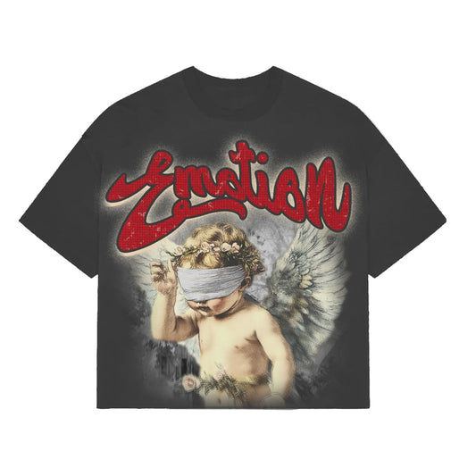 Mixed Emotion Red Cupid Rhinestone Tee Grey