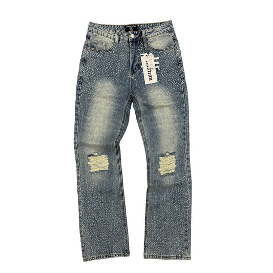 Mixed Emotion Rhinestone Baggy Jeans Blue