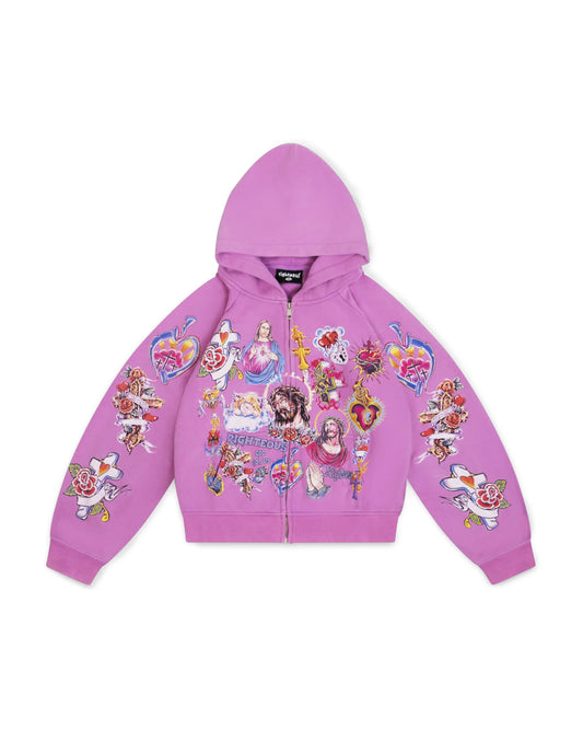 Righteous Risen King Cropped Zip Up Hoodie Purple