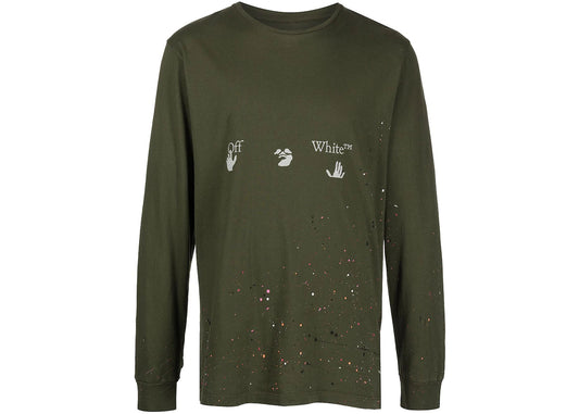 Off White Vintage Paint Long Sleeve Tee Green