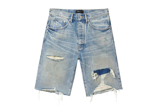 Purple Brand P059 Distressed Patch Blue Denim Shorts