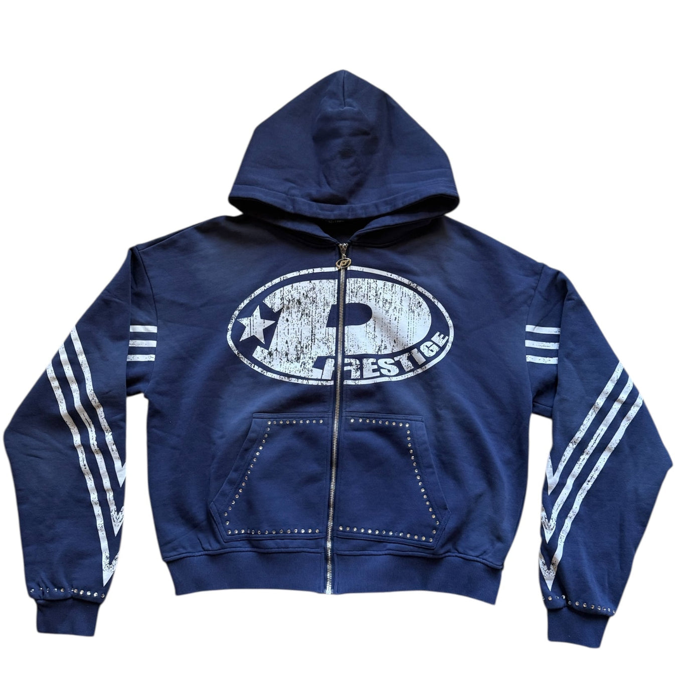 Prestige Co. Big "P" Zip Up Hoodie Navy Blue
