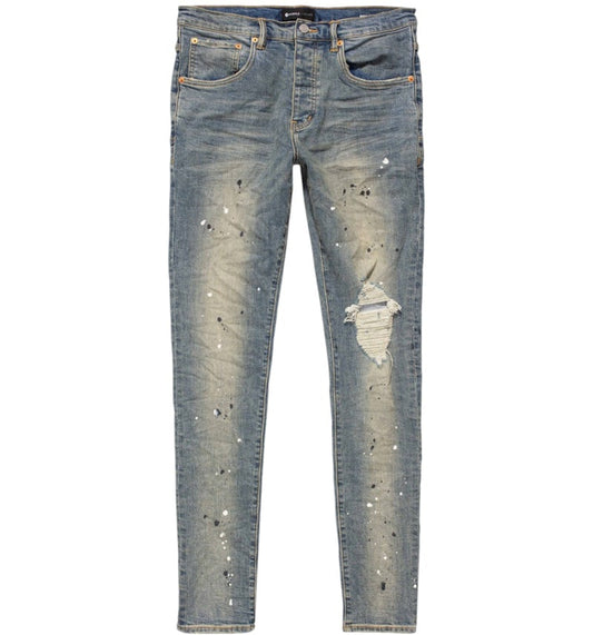 Purple Brand P002 Mid Rise Destroy Paint Blue Jeans