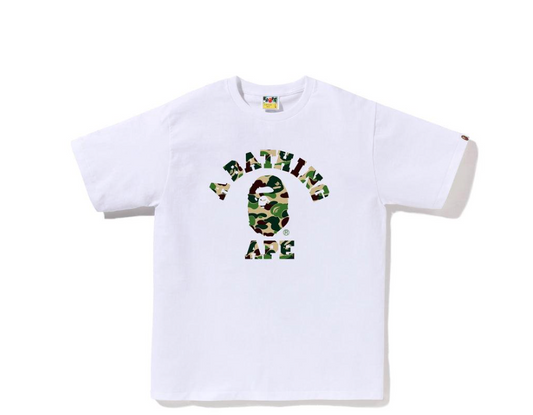 BAPE Green Camo College Tee White