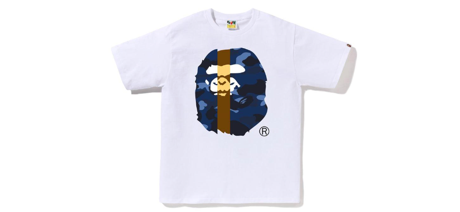 BAPE Navy Blue Camo Transform Big Ape Head Tee White